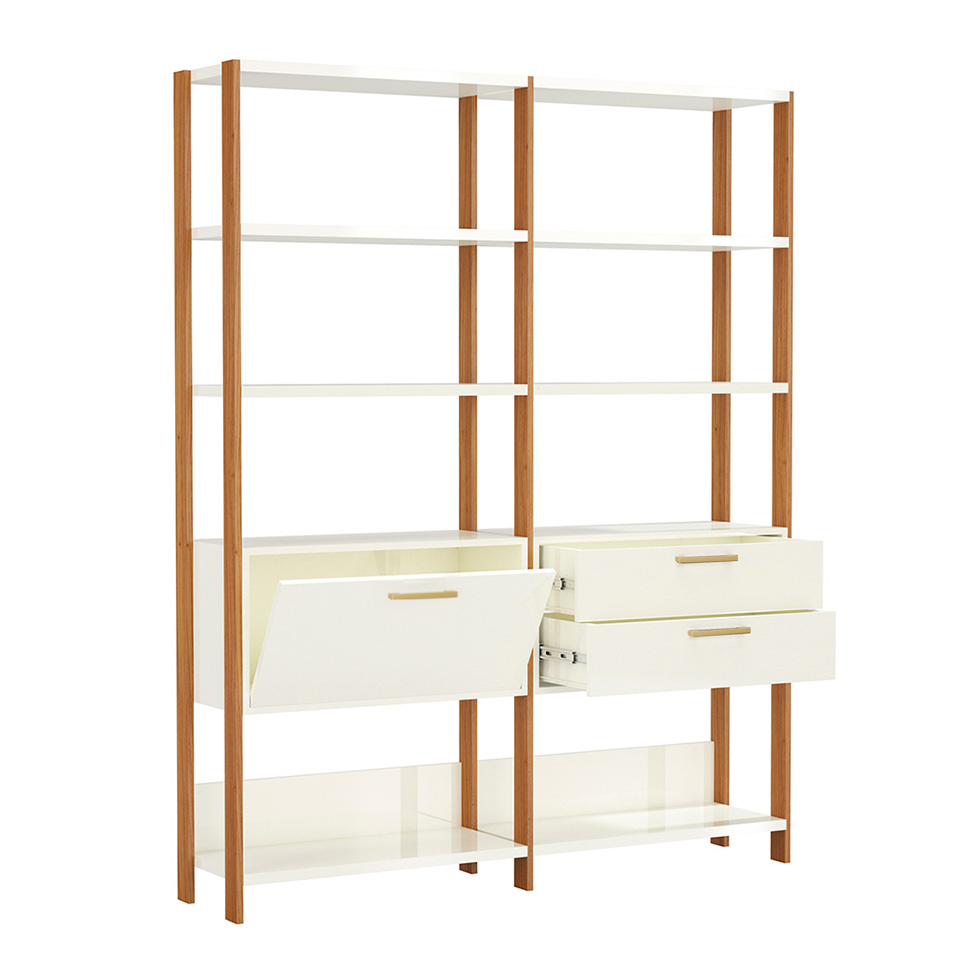 Estante Helen 100% MDF 1 Porta 2 Gavetas Off White e Freijó
