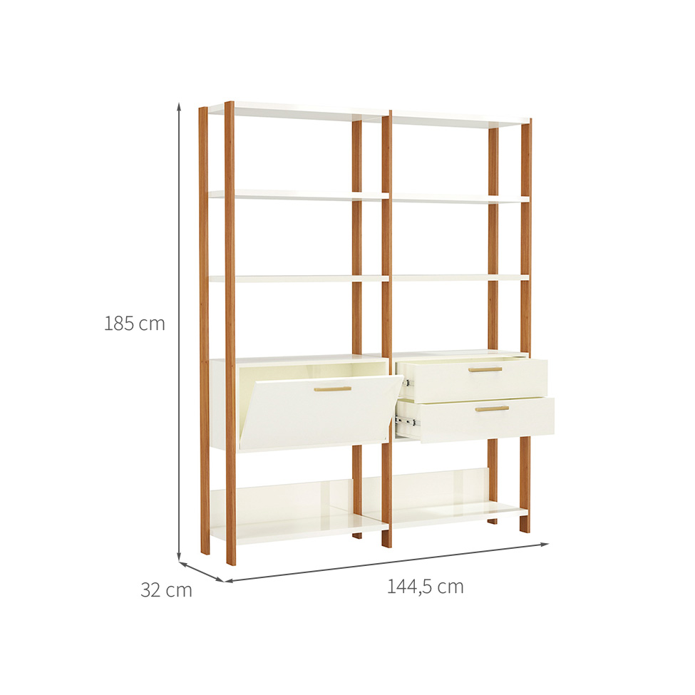 Estante Helen 100% MDF 1 Porta 2 Gavetas Off White e Freijó
