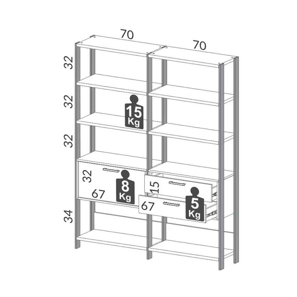 Estante Helen 100% MDF 1 Porta 2 Gavetas Off White e Freijó
