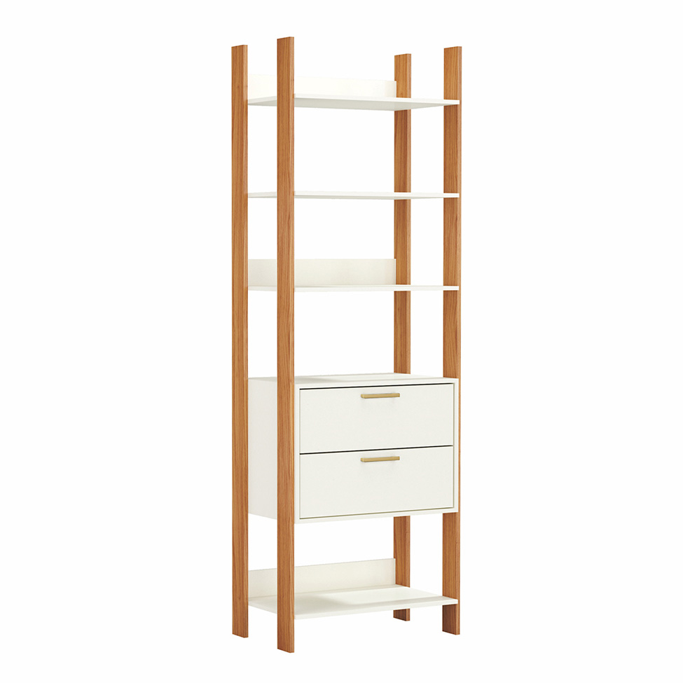 Estante Helen 100% MDF 2 Gavetas Off White e Freijó