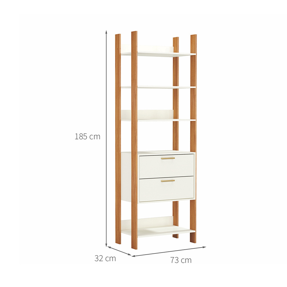 Estante Helen 100% MDF 2 Gavetas Off White e Freijó