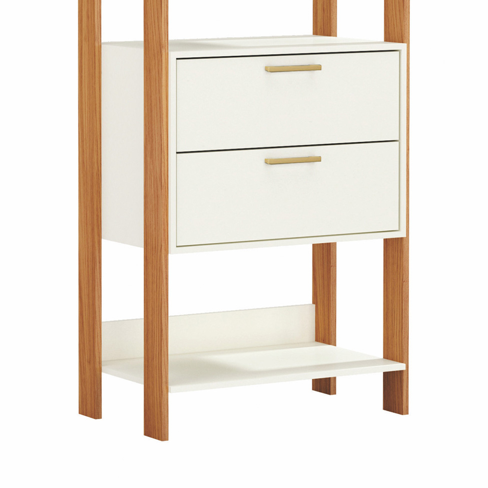 Estante Helen 100% MDF 2 Gavetas Off White e Freijó