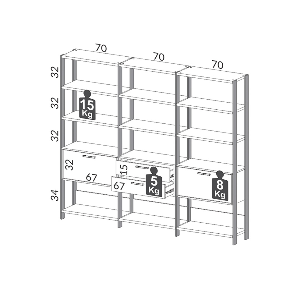 Estante Helen 100% MDF 2 Portas 2 Gavetas Off White e Freijó