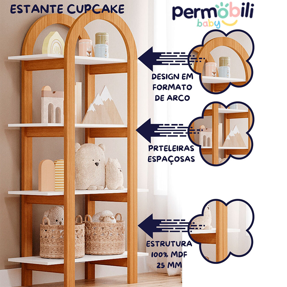 Estante Infantil Cupcake Branca e Nature