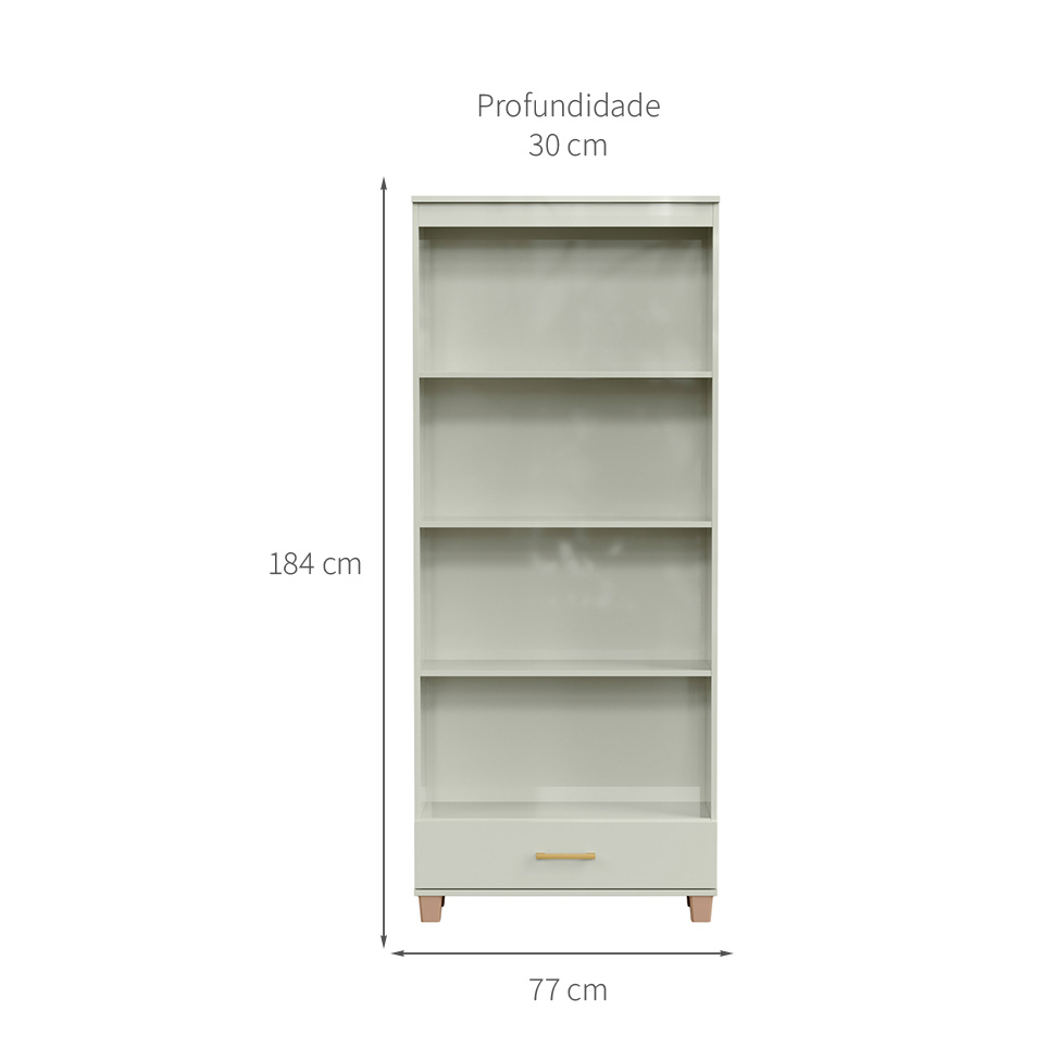 Estante Lívia 100% MDF 1 Gaveta Off White e Dourada