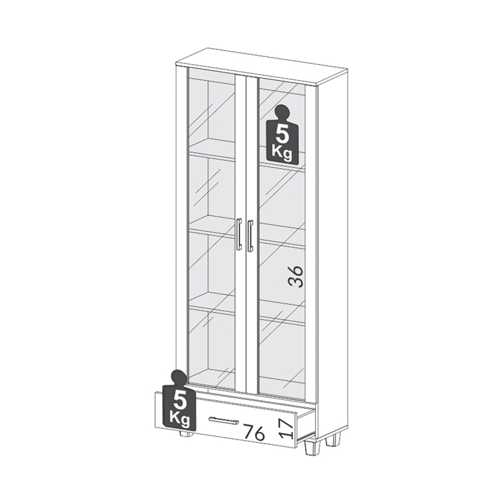 Estante Lívia com Vidro 2 Portas 1 Gaveta Off White e Dourada
