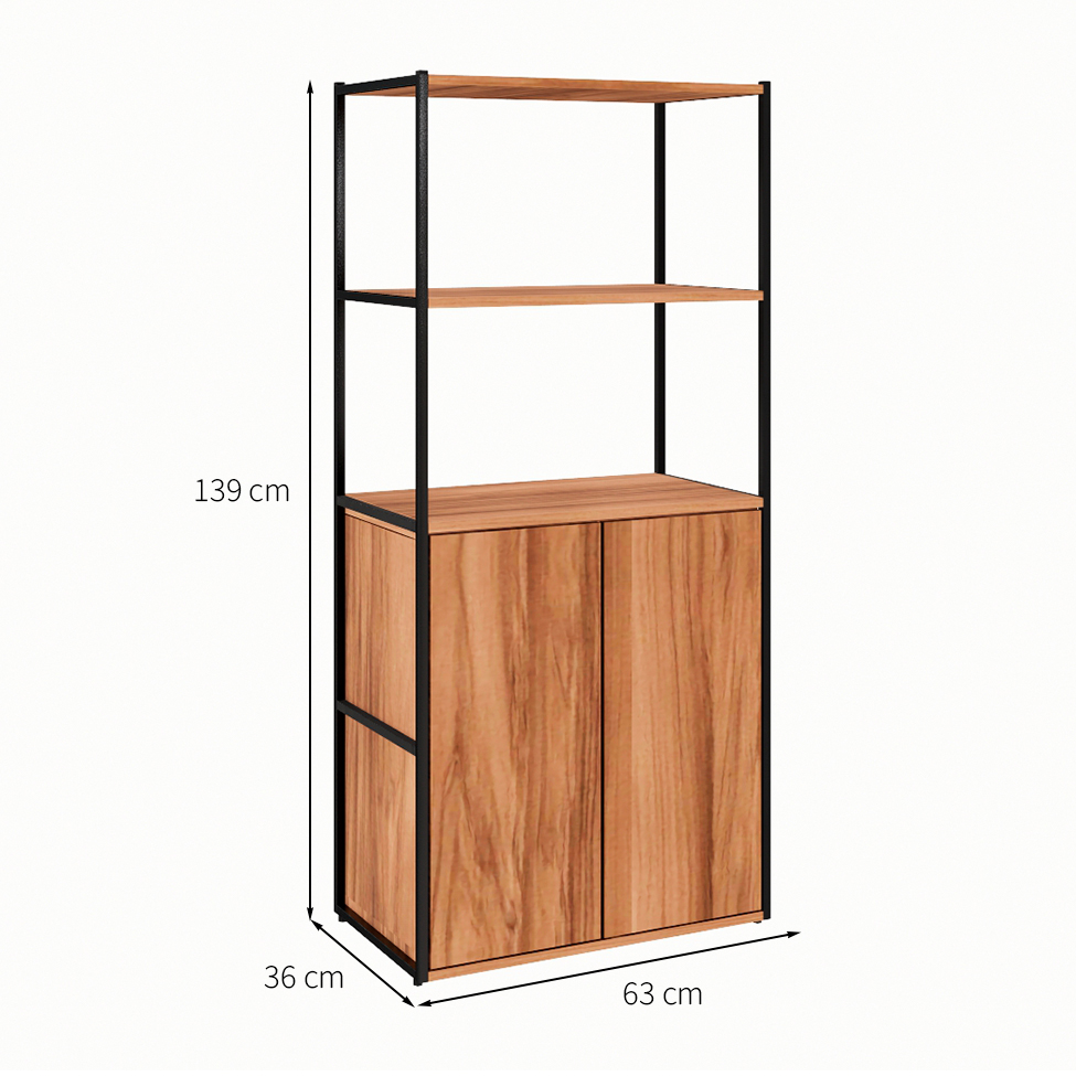 Estante Shelf 2 PT Nogal Sevilha e Preta 139 cm