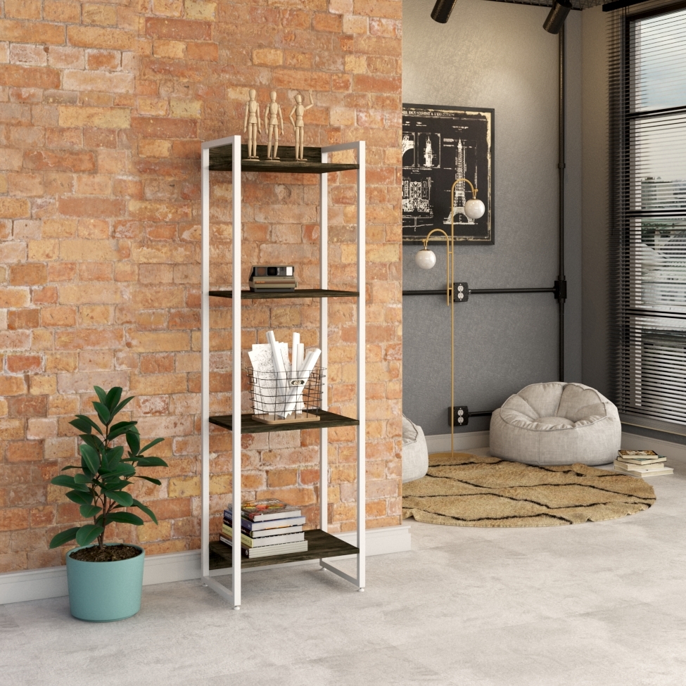 Estante Studio Carvalho Dark e Branca 45x146 cm
