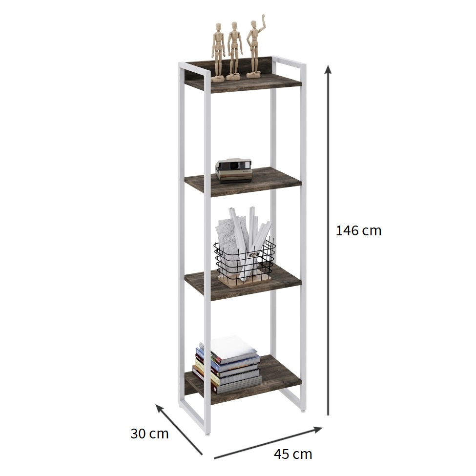 Estante Studio Carvalho Dark e Branca 45x146 cm