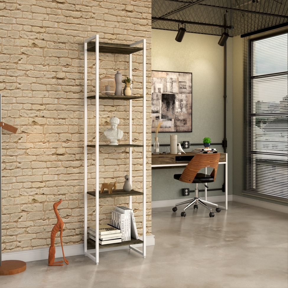 Estante Studio Carvalho Dark e Branca 45x187 cm