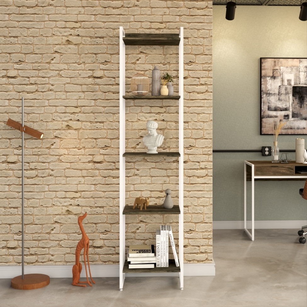 Estante Studio Carvalho Dark e Branca 45x187 cm
