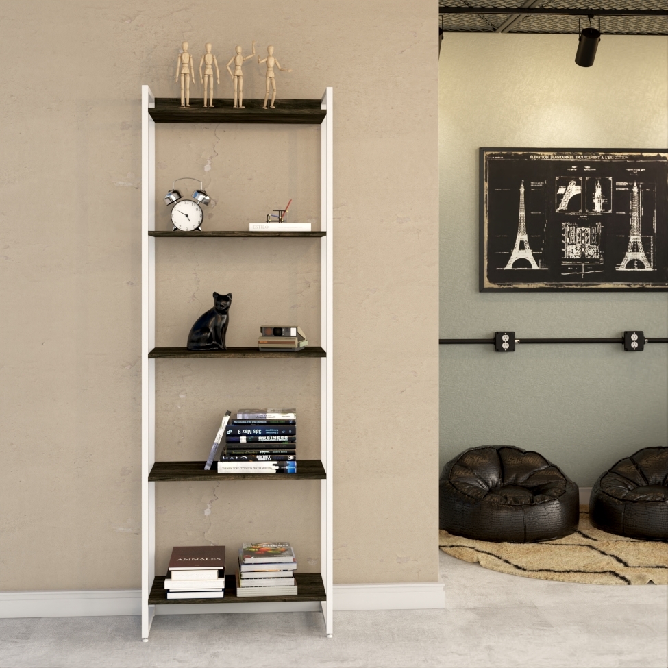Estante Studio Carvalho Dark e Branca 60x187 cm