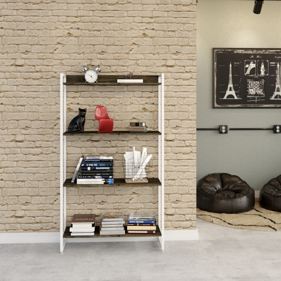 Estante Studio Carvalho Dark e Branca 80x146 cm