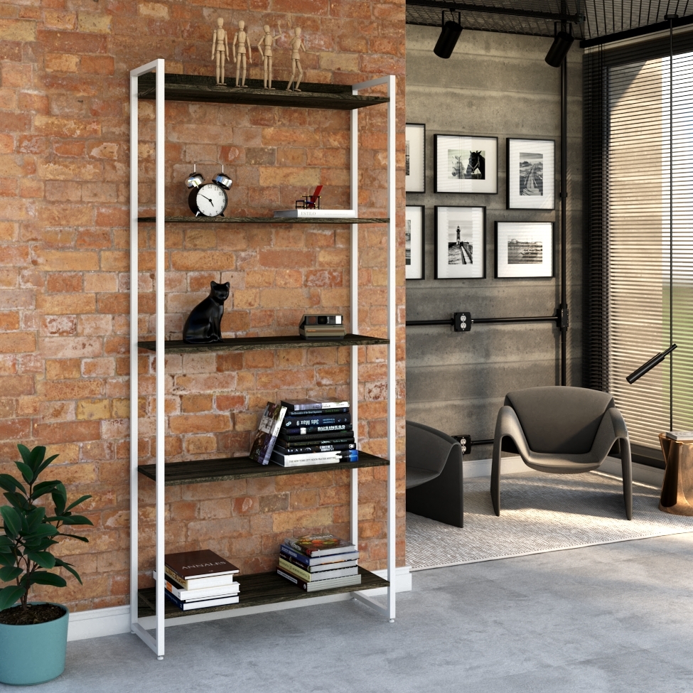 Estante Studio Carvalho Dark e Branca 80x187 cm