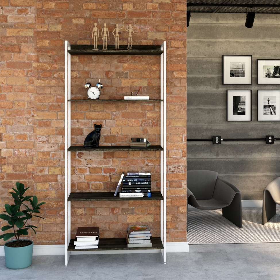 Estante Studio Carvalho Dark e Branca 80x187 cm