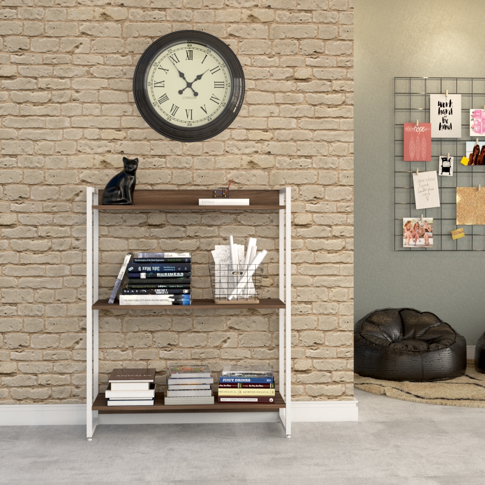 Estante Studio Nogal e Branca 80x104 cm