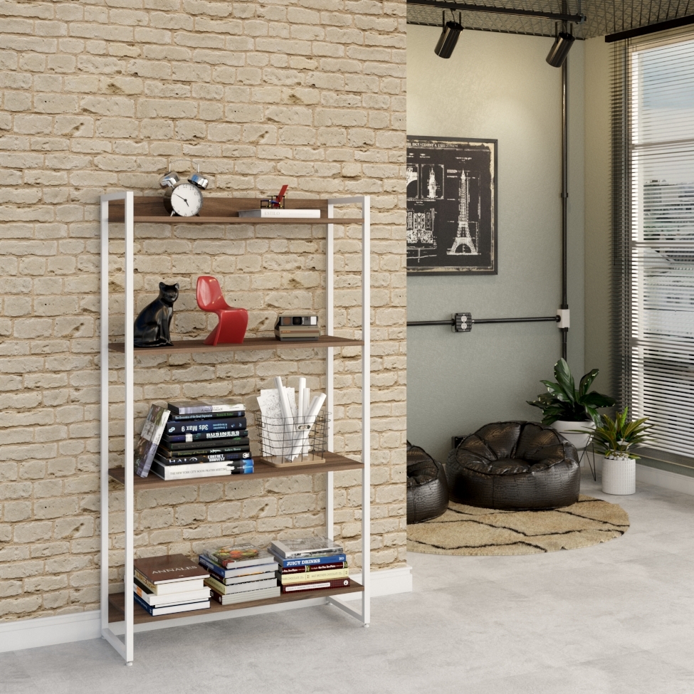 Estante Studio Nogal e Branca 80x146 cm
