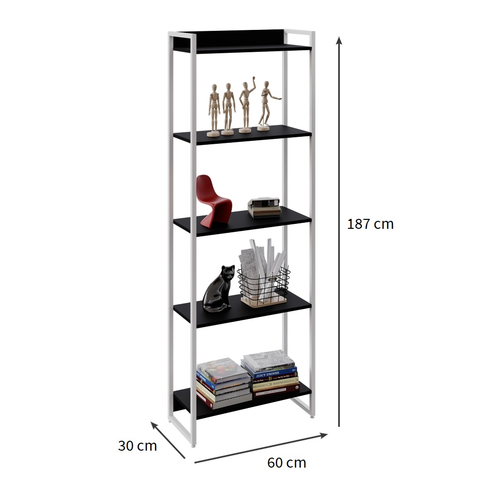 Estante Studio Preta e Branca 60x187 cm