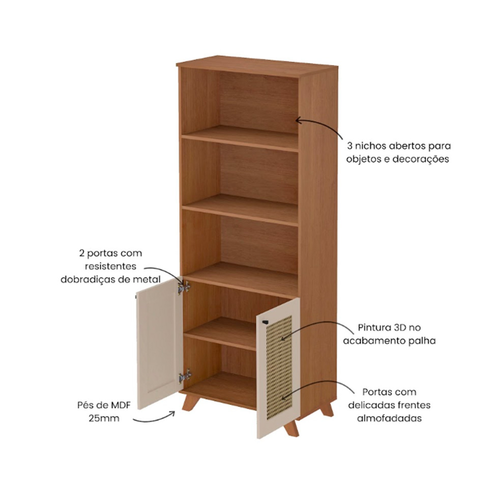 Estante Trama 2 Portas Cinamomo e Off White