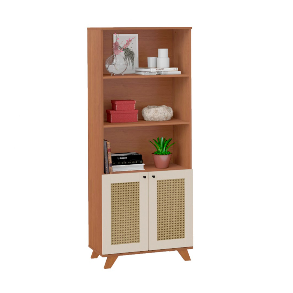 Estante Trama 2 Portas Cinamomo e Off White