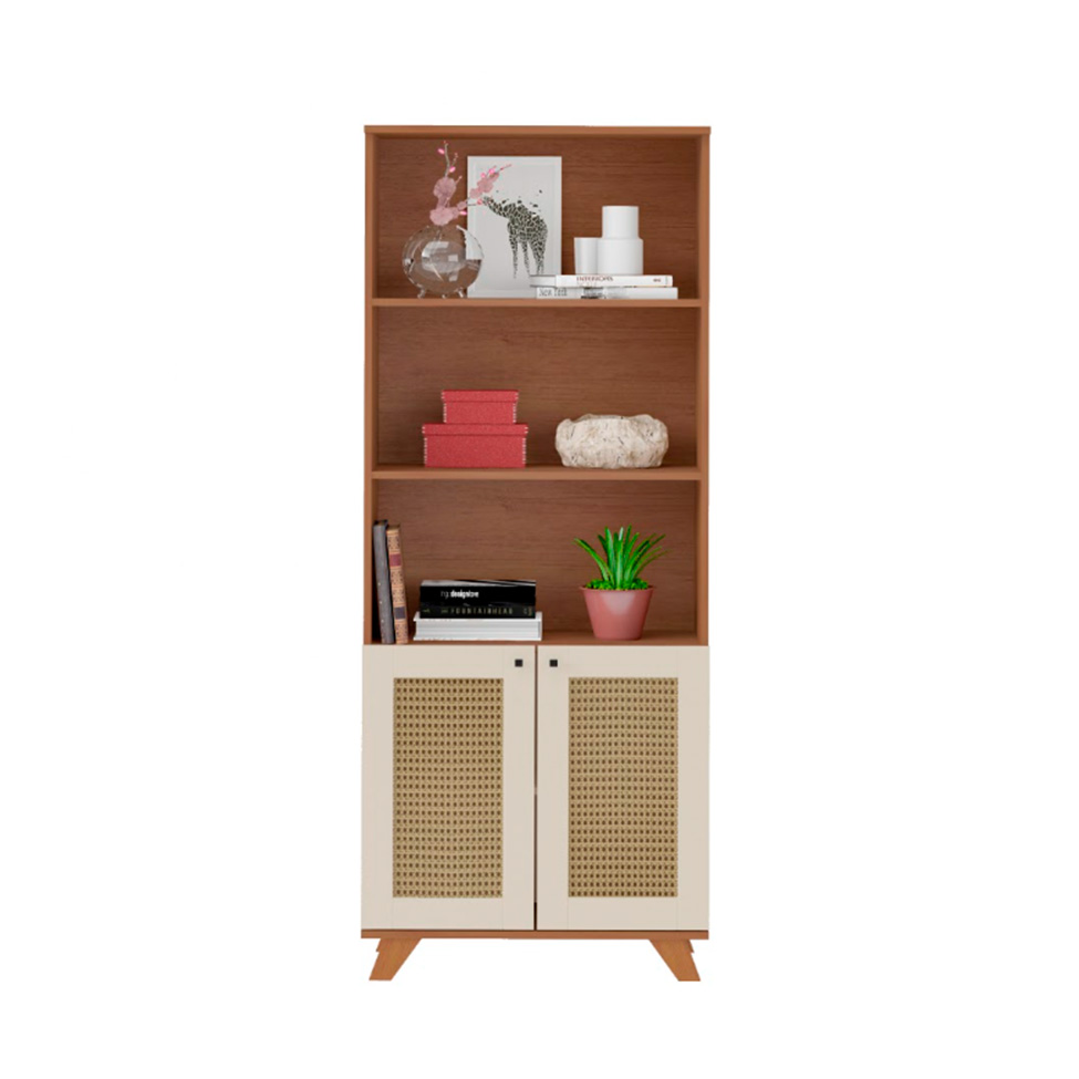 Estante Trama 2 Portas Cinamomo e Off White