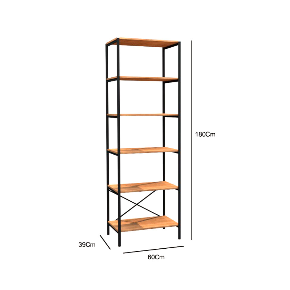 Estante Trento Madeira e Preta 180 cm