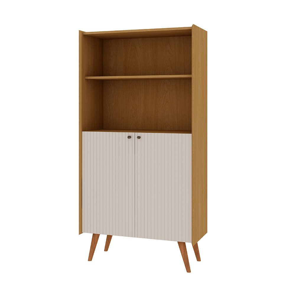 Estante Vértice Ripada 2 Portas Off White e Cinamomo