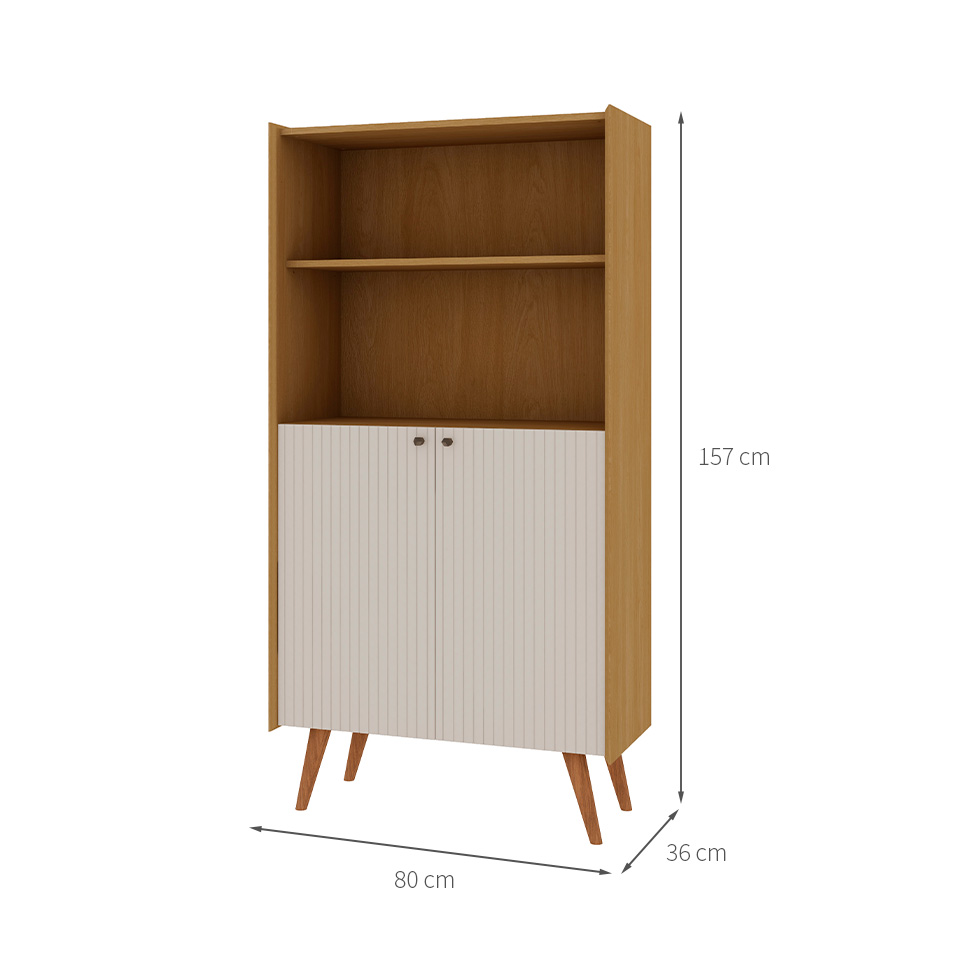 Estante Vértice Ripada 2 Portas Off White e Cinamomo