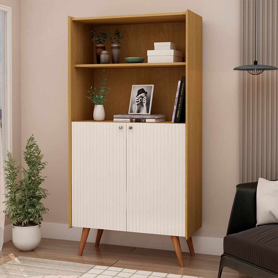 Estante Vértice Ripada 2 Portas Off White e Cinamomo