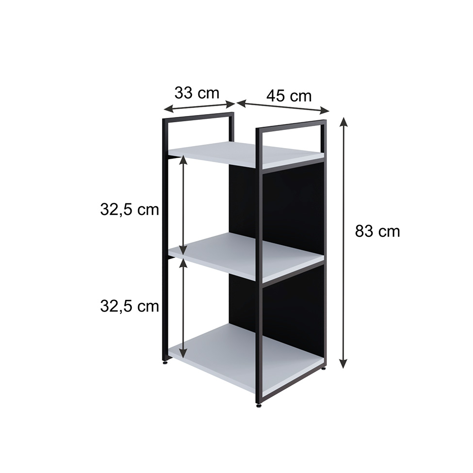 Estante com 1 Prateleira e 2 Nichos Brooklyn Branca e Preta 45 cm