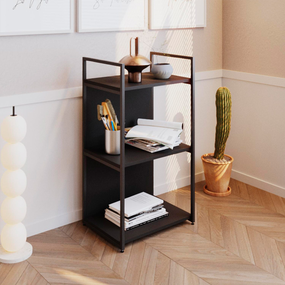 Estante com 1 Prateleira e 2 Nichos Brooklyn Preta 45 cm