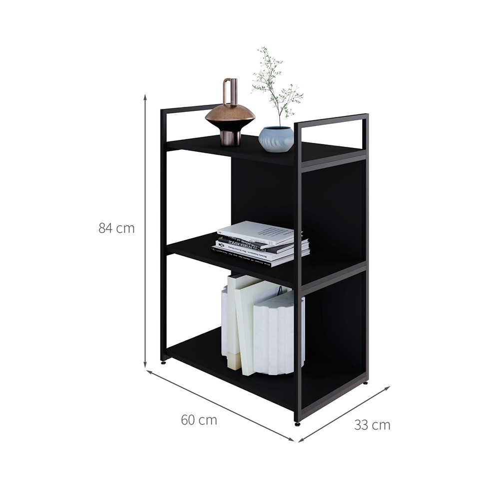 Estante com 1 Prateleira e 2 Nichos Brooklyn Preta 60 cm