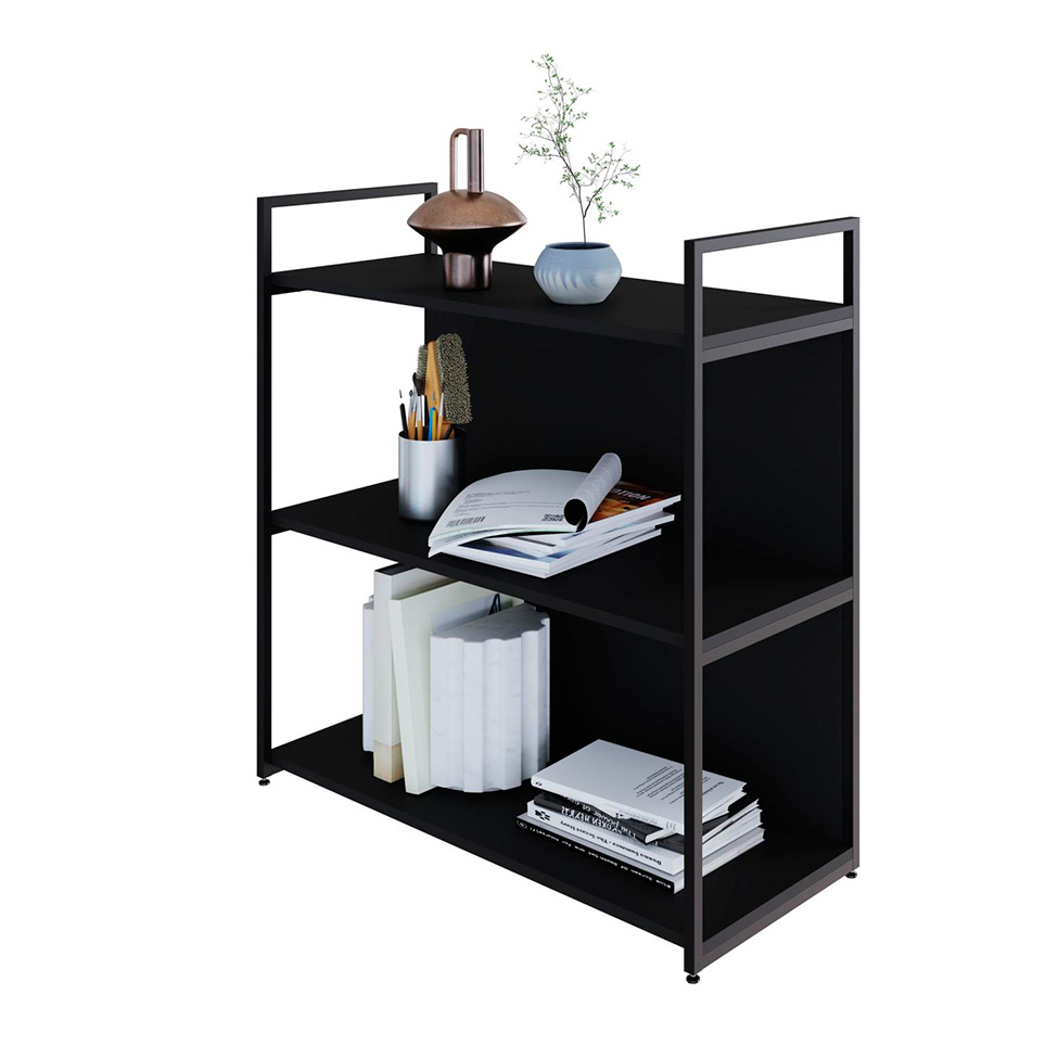 Estante com 1 Prateleira e 2 Nichos Brooklyn Preta 80 cm