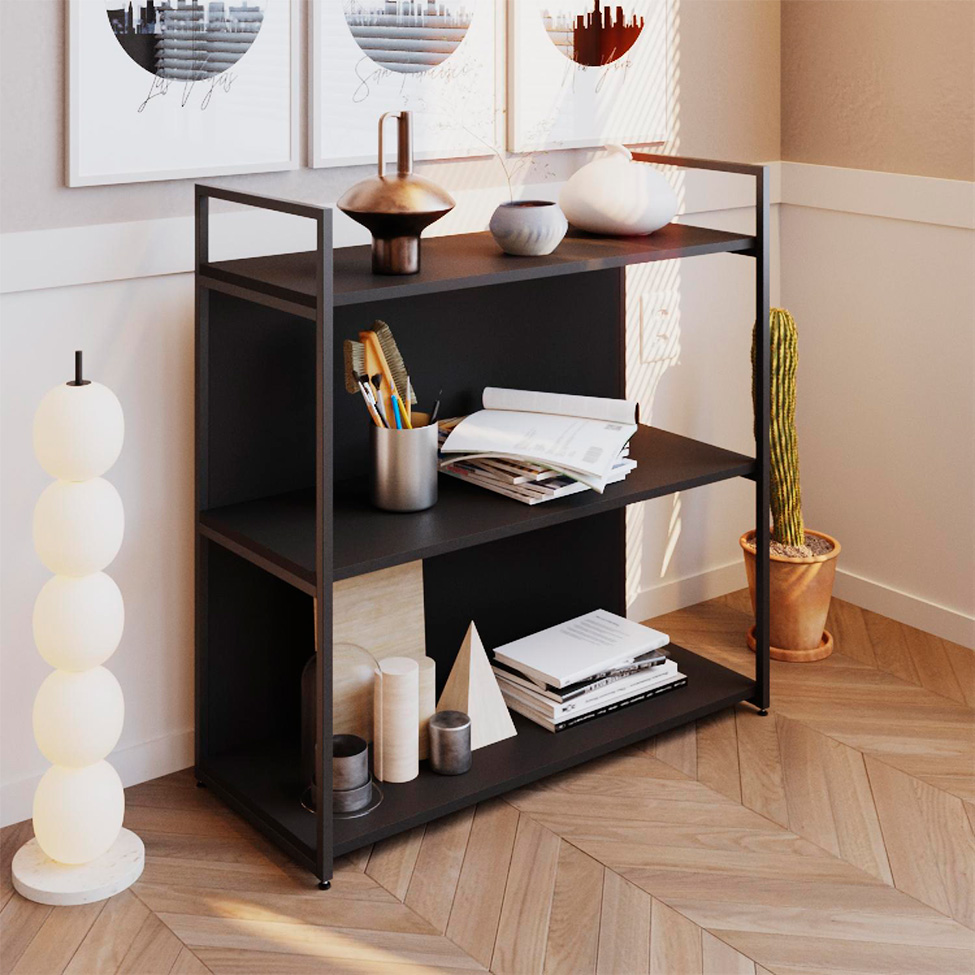 Estante com 1 Prateleira e 2 Nichos Brooklyn Preta 80 cm