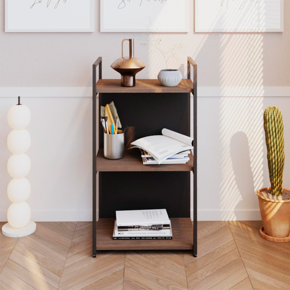 Estante com 1 Prateleira e 2 Nichos Brooklyn Terracota e Preta 45 cm