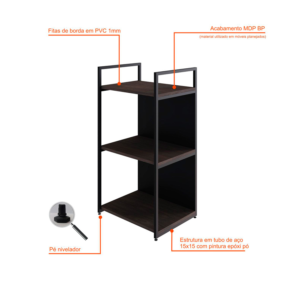 Estante com 1 Prateleira e 2 Nichos Brooklyn Terracota e Preta 45 cm