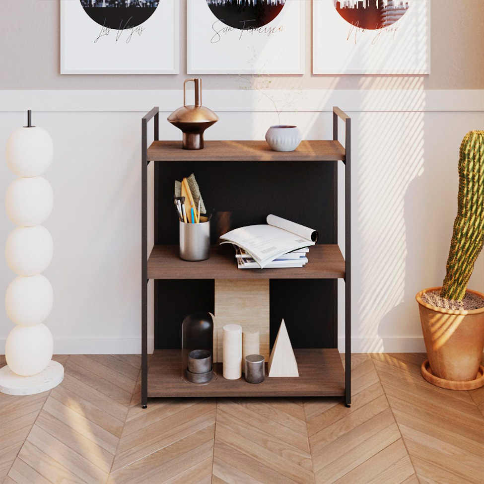Estante com 1 Prateleira e 2 Nichos Brooklyn Terracota e Preta 60 cm