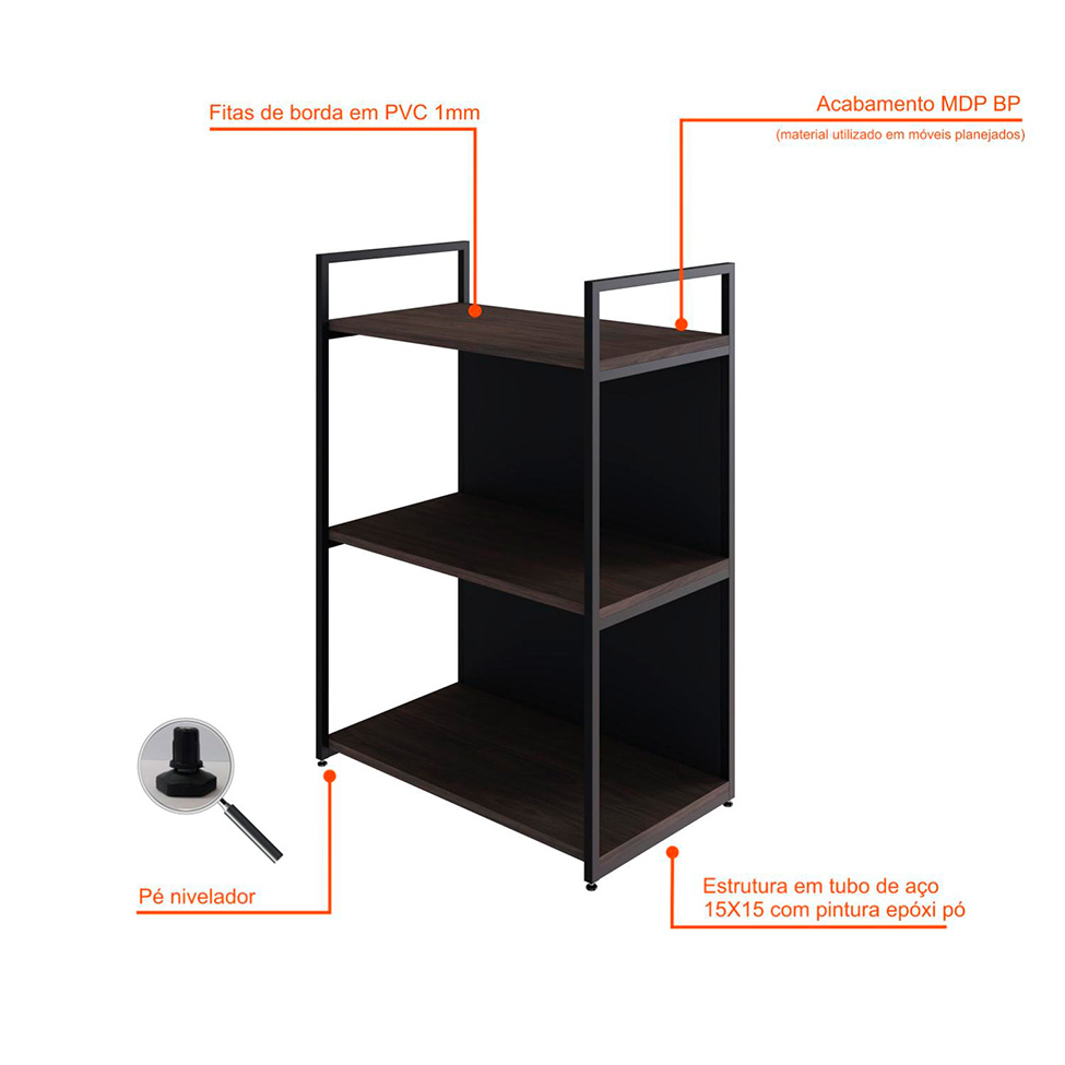 Estante com 1 Prateleira e 2 Nichos Brooklyn Terracota e Preta 60 cm