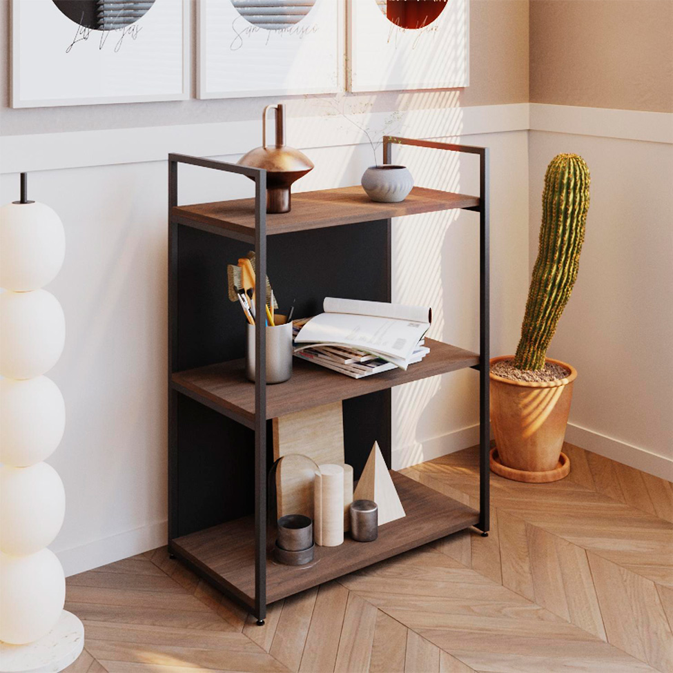 Estante com 1 Prateleira e 2 Nichos Brooklyn Terracota e Preta 60 cm