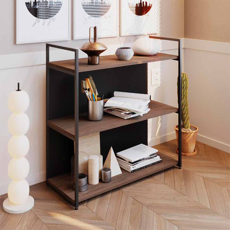 Estante com 1 Prateleira e 2 Nichos Brooklyn Terracota e Preta 80 cm
