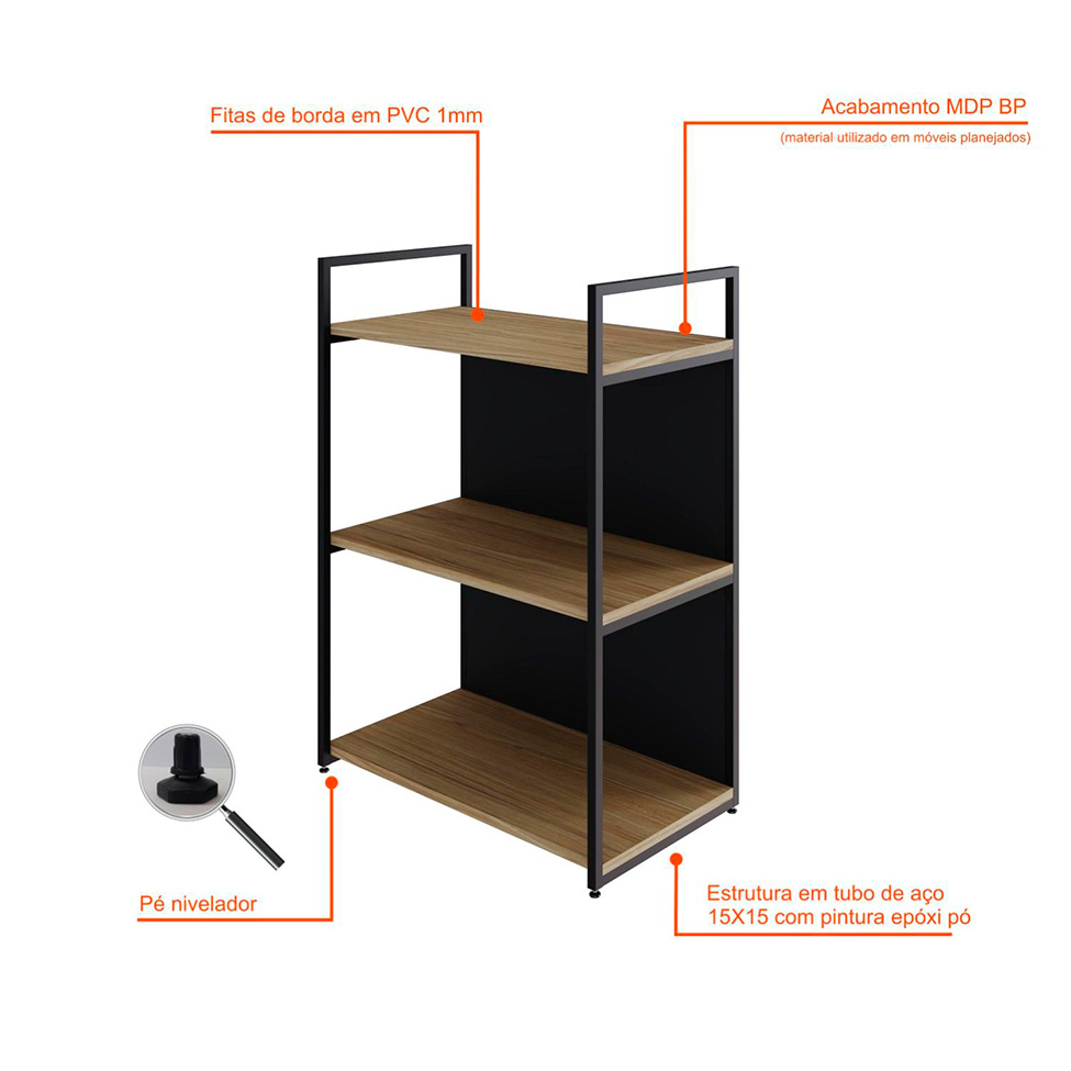 Estante com 1 Prateleira e 2 Nichos Brooklyn Vermont e Preta 60 cm