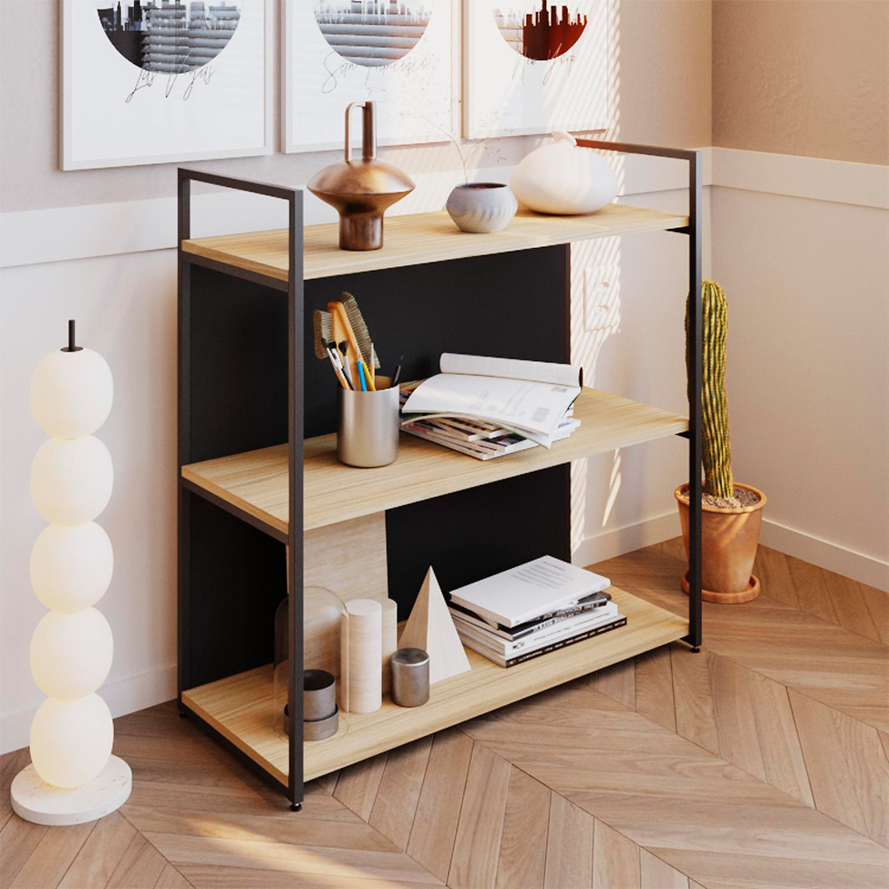 Estante com 1 Prateleira e 2 Nichos Brooklyn Vermont e Preta 80 cm