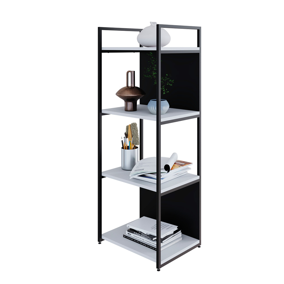 Estante com 2 Prateleiras e 2 Nichos Brooklyn Branca e Preta 45 cm