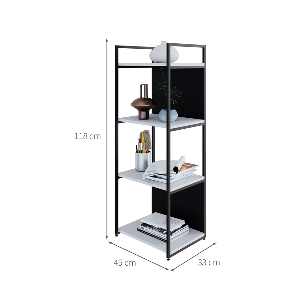 Estante com 2 Prateleiras e 2 Nichos Brooklyn Branca e Preta 45 cm