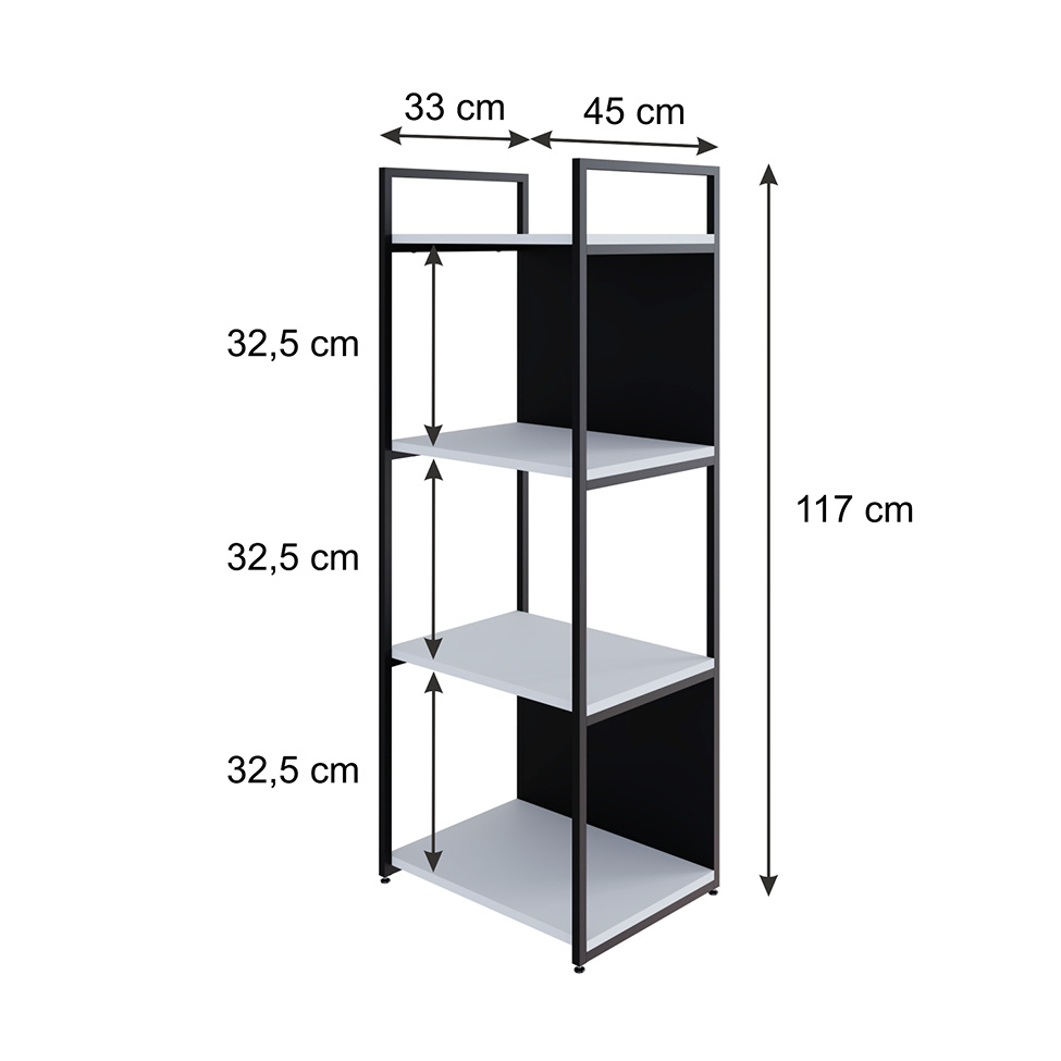 Estante com 2 Prateleiras e 2 Nichos Brooklyn Branca e Preta 45 cm