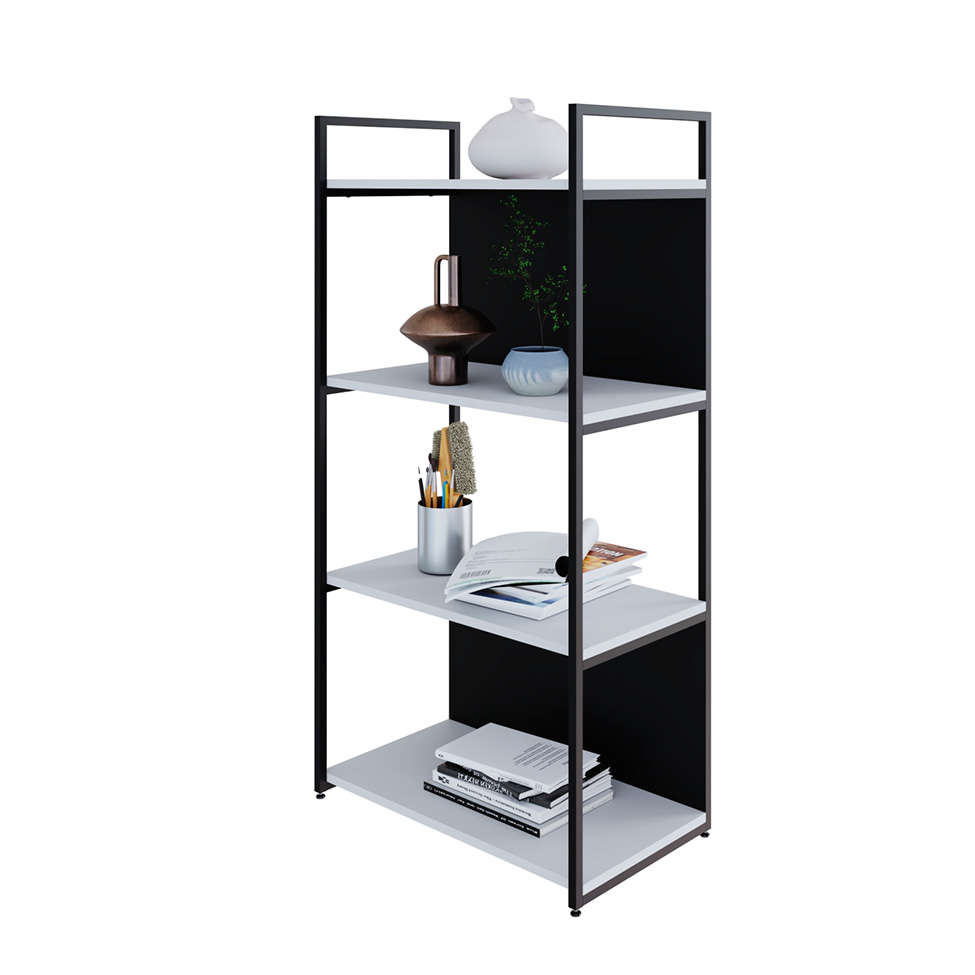 Estante com 2 Prateleiras e 2 Nichos Brooklyn Branca e Preta 60 cm