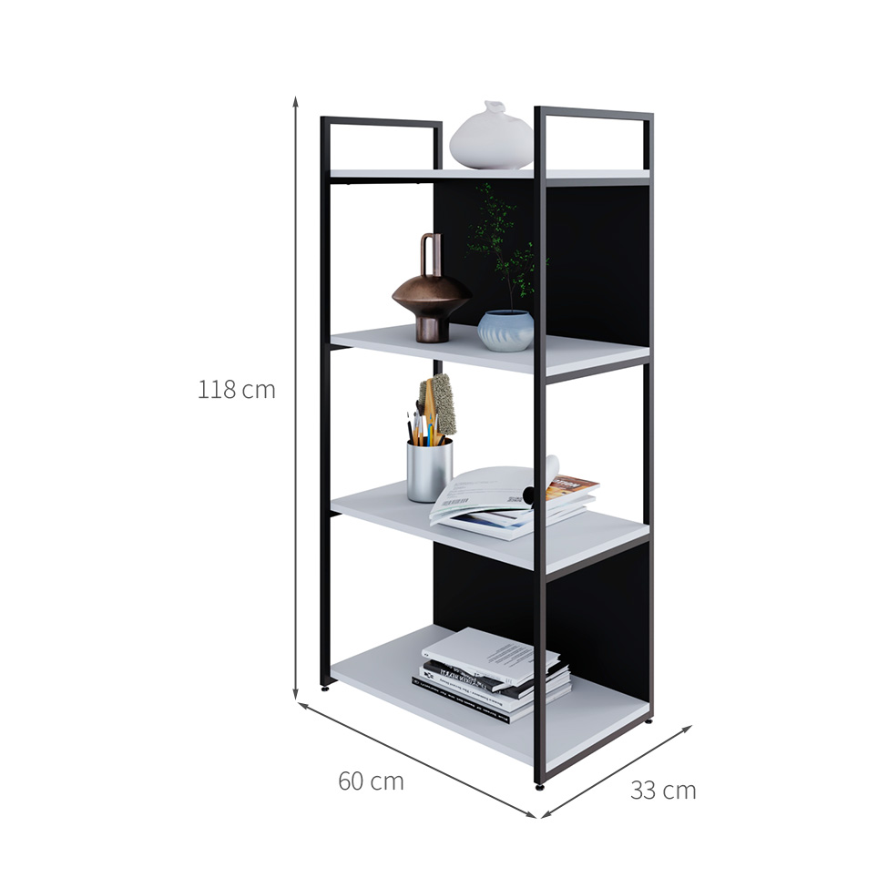 Estante com 2 Prateleiras e 2 Nichos Brooklyn Branca e Preta 60 cm