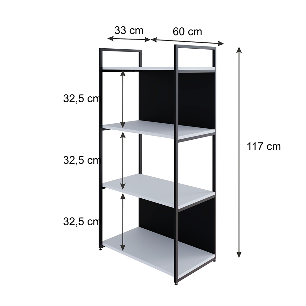Estante com 2 Prateleiras e 2 Nichos Brooklyn Branca e Preta 60 cm