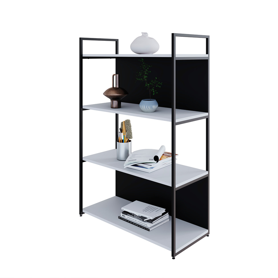 Estante com 2 Prateleiras e 2 Nichos Brooklyn Branca e Preta 80 cm