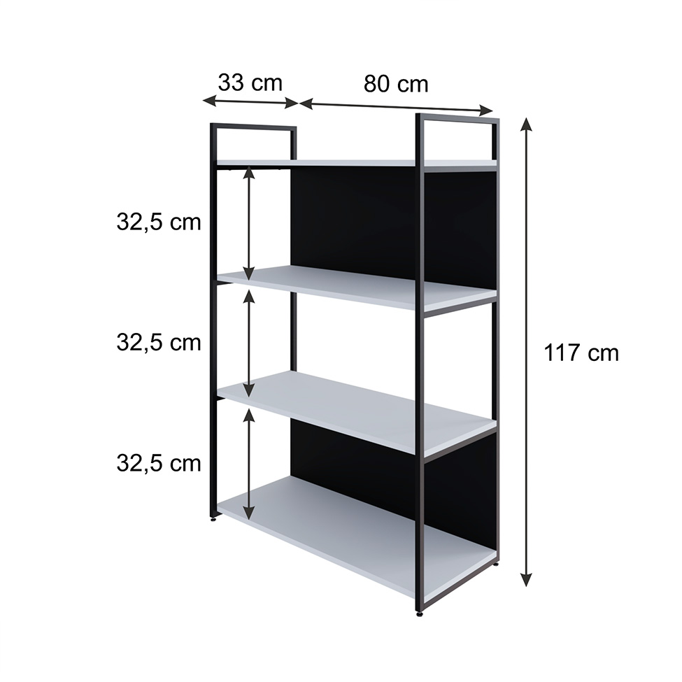 Estante com 2 Prateleiras e 2 Nichos Brooklyn Branca e Preta 80 cm